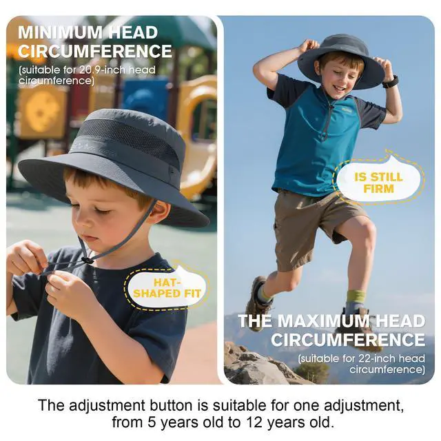Alt view image 6 of 7 - Outdoor Kids Sun Hat UPF 50+ Quick Dry Adjustable Bucket Hat Windproof Waterproof Beach Fishing Safari Hat Beige 5-13T