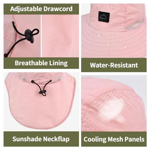 Alt view image 2 of 6 - Kids Sun Hat with Neck Flap Beach Fishing Bucket for Boys Girls Pink | UV Protection,Lightweight & Foldable, Waterproof Quick Dry, Adjustable Size, Wide Brim Hiking Camping Beach Travel Safari Hat