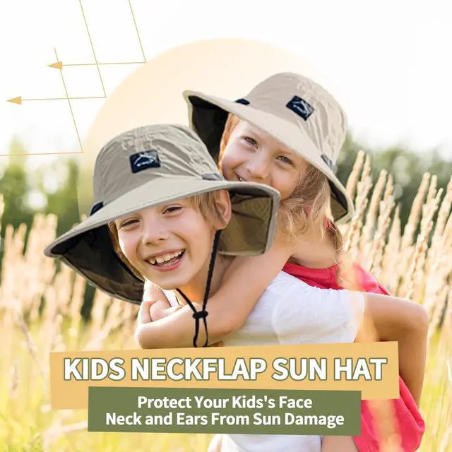 Alt view image 5 of 6 - Kids Sun Hat with Neck Flap Beach Fishing Bucket for Boys Girls Pink | UV Protection,Lightweight & Foldable, Waterproof Quick Dry, Adjustable Size, Wide Brim Hiking Camping Beach Travel Safari Hat