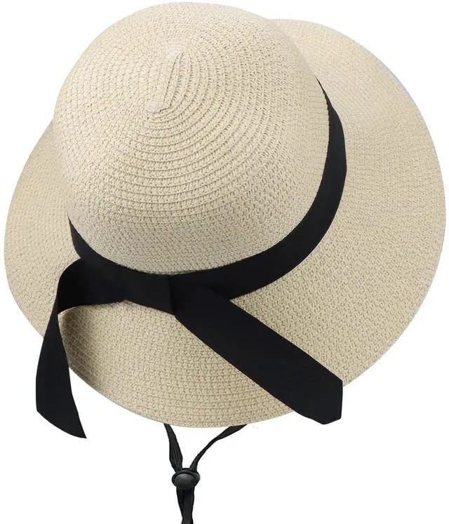 Main image of Girls Wide-Brim Straw Sun-Hat for Summer Beach with Bow 5 to 9 Years