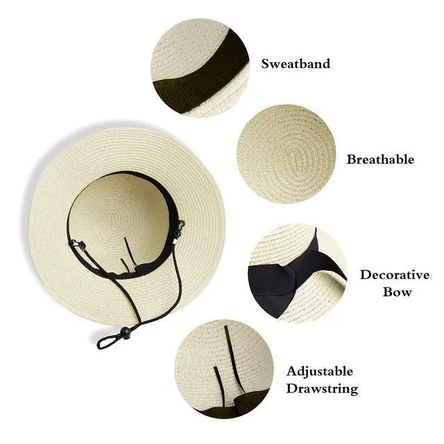 Alt view image 4 of 6 - Girls Wide-Brim Straw Sun-Hat for Summer Beach with Bow 5 to 9 Years