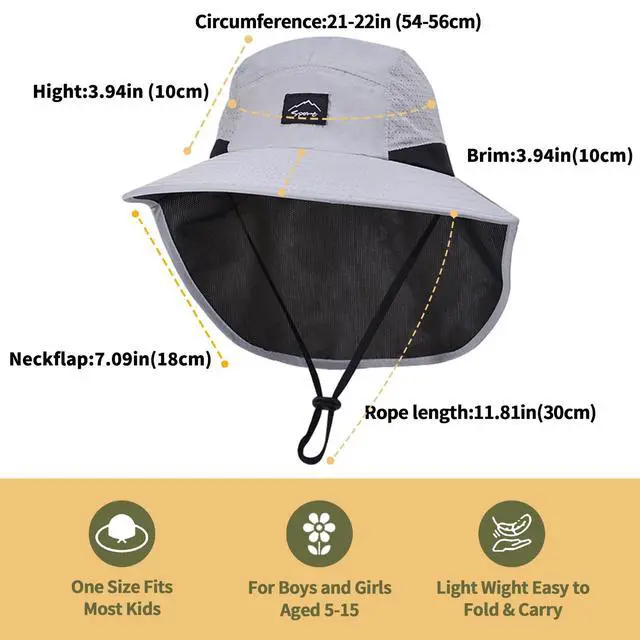 Alt view image 3 of 6 - Kids Sun Hat with Neck Flap Beach Fishing Bucket for Boys Girls | UV Protection,Lightweight & Foldable, Waterproof Quick Dry, Adjustable Size, Wide Brim Hiking Camping Beach Travel Safari Hat