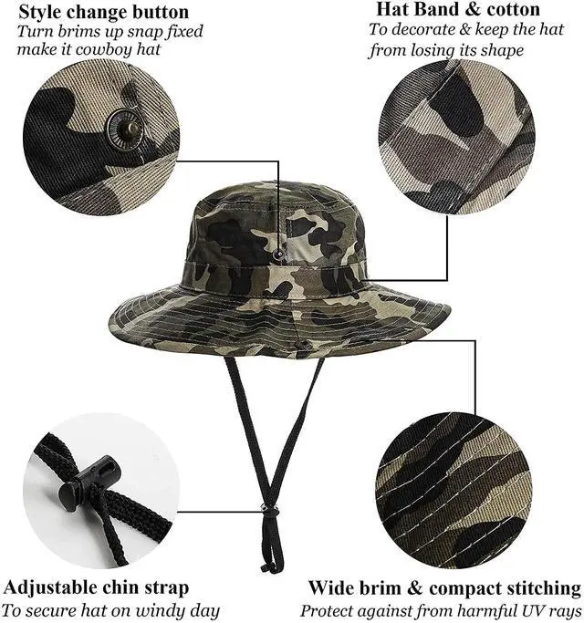 Alt view image 5 of 7 - Boys Camo Sun-Bucket-Hat-Kids-Fishing-Hat-Boonie-Cap-Safari 2-17Yrs | Boys Camo Sun-Bucket-Hat Summer Outdoor Safari Fishing-Hat Boonie-Cap for Big Kids 7-14Yrs