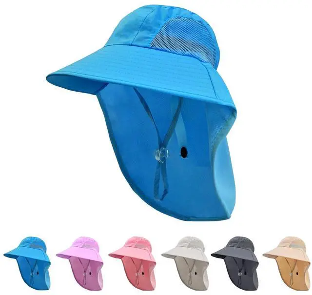 Main image of Kids Sun Hat with Neck Flap UV Protection Summer Toddler Beach Hat Unisex Ponytail Hat Wide Brim Fishing Hat-Blue