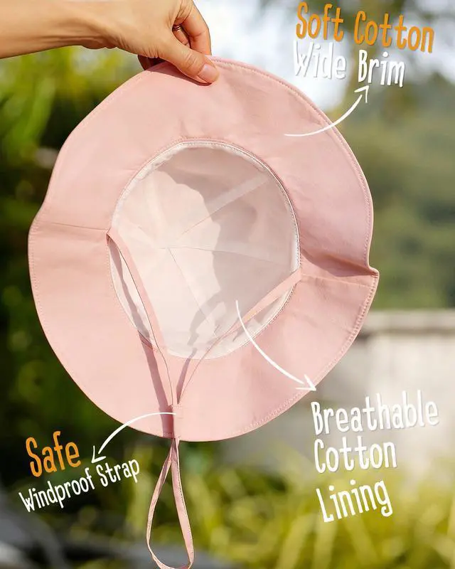 Alt view image 7 of 7 - Baby Sun Hat Toddler Beach Hats with UPF 50+ Sun Protection Wide Brim Girls Bucket Hat
