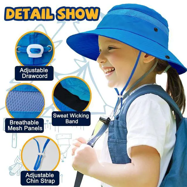 Alt view image 4 of 6 - Outdoor Kids Sun Hat UPF 50+ Quick Dry Bucket Hat for Boys Girls | Foldable, Wide Brim Fishing Safari Hat, Breathable UPF 50+ Hat Grows with Baby (2-8Y), Perfect for Outdoor Activities
