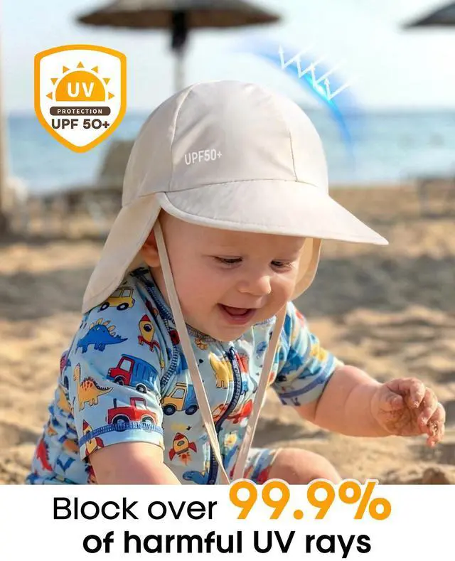 Alt view image 2 of 7 - Baby Sun Hat with Neck Flap UPF 50+ Toddler Quick Dry Swim Hat | UV Protection Wide Brim, Quick-Dry Nylon, Adjustable Back Drawstring, Ultra-Lightweight, Perfect for Pool or Beach