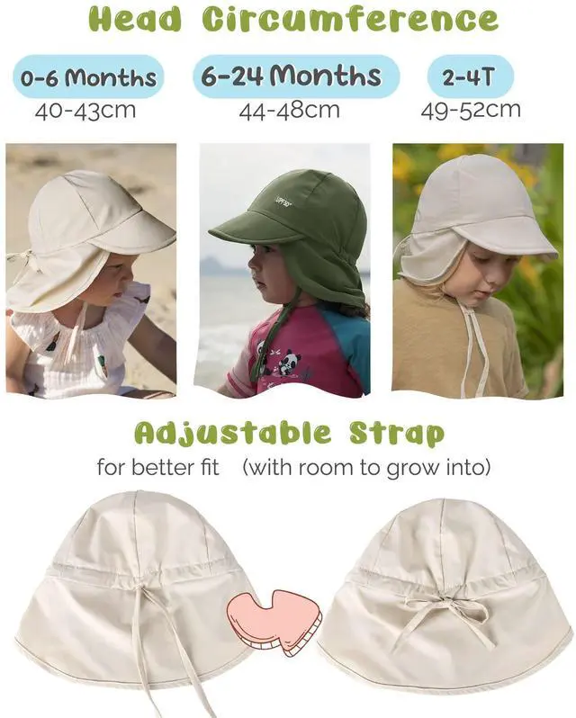 Alt view image 6 of 7 - Baby Sun Hat with Neck Flap UPF 50+ Toddler Quick Dry Swim Hat | UV Protection Wide Brim, Quick-Dry Nylon, Adjustable Back Drawstring, Ultra-Lightweight, Perfect for Pool or Beach