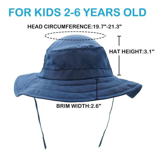 Alt view image 2 of 7 - Kids UPF 50+ Bucket Sun Hat UV Sun Protection Hats Wide Brim Summer Beach Hat Navy