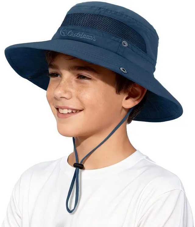 Main image of UPF 50+ Kids Sun HatWide Brim Bucket Hats for Boys Beach Outdoor | Fits kids ages 5-13, Breathable mesh stay cool dry all day, Adjustable chin strap, Lightweight for beach, trip, fishing