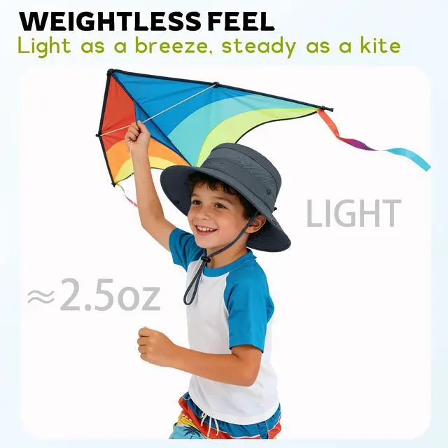 Alt view image 4 of 5 - UPF 50+ Kids Sun HatWide Brim Bucket Hats for Boys Beach Outdoor | Fits kids ages 5-13, Breathable mesh stay cool dry all day, Adjustable chin strap, Lightweight for beach, trip, fishing