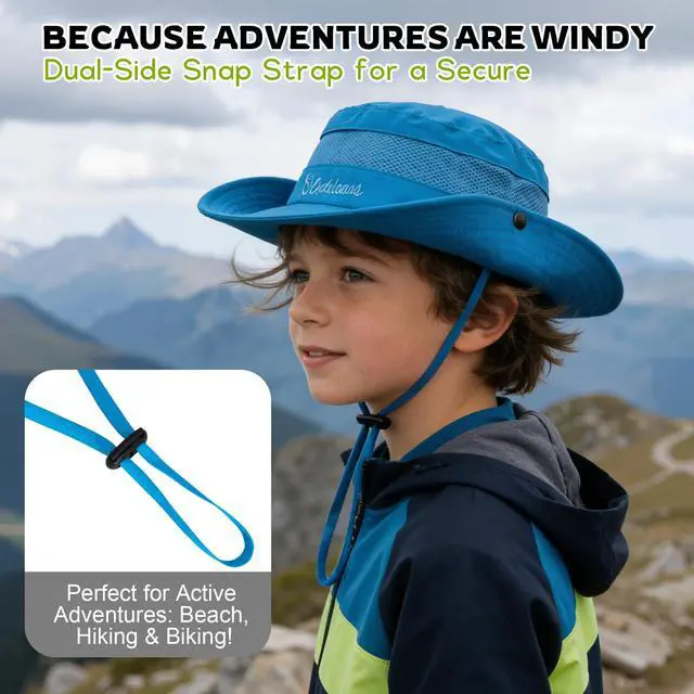 Alt view image 5 of 5 - UPF 50+ Kids Sun HatWide Brim Bucket Hats for Boys Beach Outdoor | Fits kids ages 5-13, Breathable mesh stay cool dry all day, Adjustable chin strap, Lightweight for beach, trip, fishing