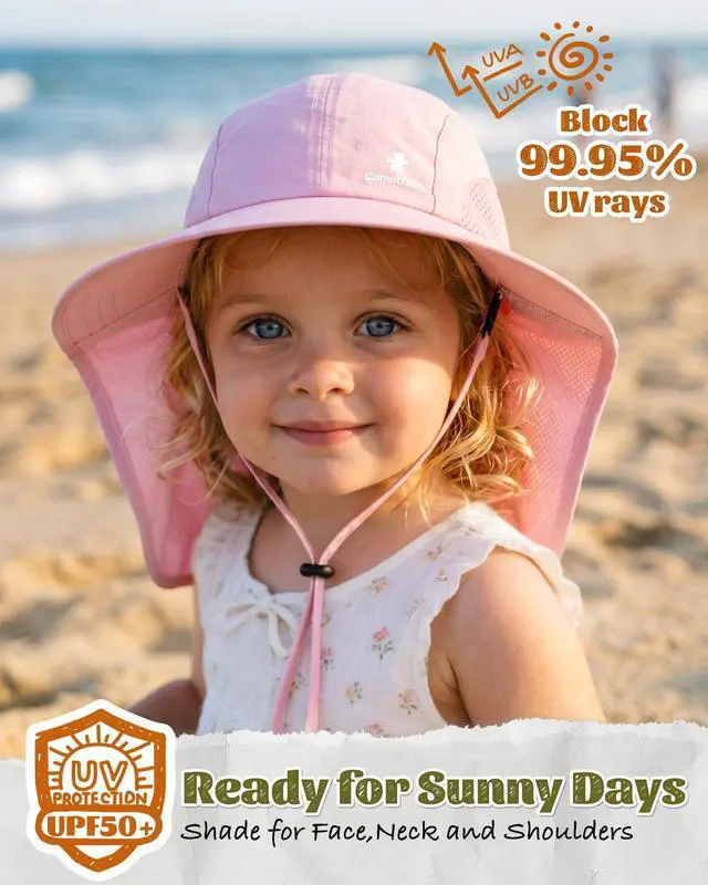 Alt view image 2 of 6 - Toddler Kids Sun Hat UPF 50+ with Neck Flap Ponytail Hole | 100% Quick-Dry Nylon, Wide Shield Blocks 99% UV, Cooling Mesh Vents, Adjustable Chin Strap, Packable for Swim Trips