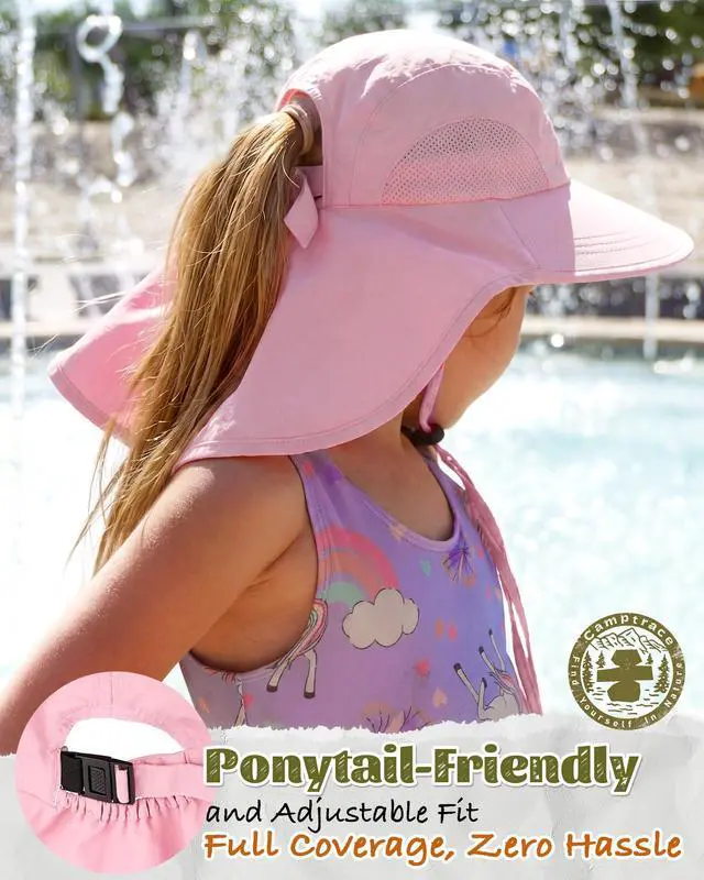 Alt view image 3 of 6 - Toddler Kids Sun Hat UPF 50+ with Neck Flap Ponytail Hole | 100% Quick-Dry Nylon, Wide Shield Blocks 99% UV, Cooling Mesh Vents, Adjustable Chin Strap, Packable for Swim Trips