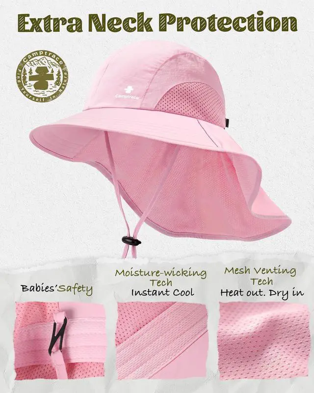 Alt view image 4 of 6 - Toddler Kids Sun Hat UPF 50+ with Neck Flap Ponytail Hole | 100% Quick-Dry Nylon, Wide Shield Blocks 99% UV, Cooling Mesh Vents, Adjustable Chin Strap, Packable for Swim Trips