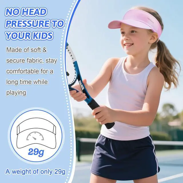 Alt view image 3 of 6 - Kids Sun Visor Hats for Girls Boys, Packable Cooling Stretchy Visor | Lightweight UPF50+ quick-dry visor hat for kids, colorful kids sun hat, stretch fit, for running, tennis, golf, school, beach