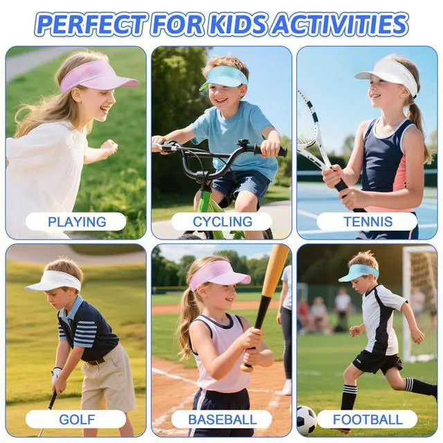 Alt view image 6 of 6 - Kids Sun Visor Hats for Girls Boys, Packable Cooling Stretchy Visor | Lightweight UPF50+ quick-dry visor hat for kids, colorful kids sun hat, stretch fit, for running, tennis, golf, school, beach
