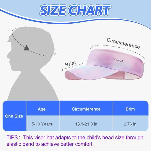 Alt view image 5 of 6 - Kids Sun Visor Hats for Girls Boys, Packable Cooling Stretchy Visor | Lightweight UPF50+ quick-dry visor hat for kids, colorful kids sun hat, stretch fit, for running, tennis, golf, school, beach