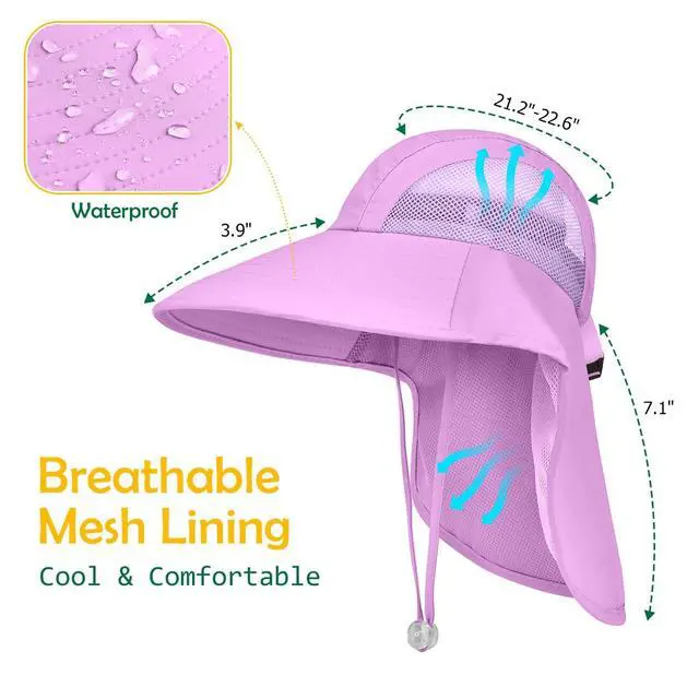 Alt view image 2 of 5 - Kids Sun Hat UPF50+ Summer Beach Play Sun Protection Hats with Neck Flap for Ages 5~14 Girls Boys (Purple)