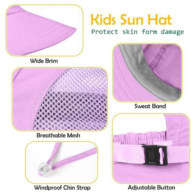 Alt view image 4 of 5 - Kids Sun Hat UPF50+ Summer Beach Play Sun Protection Hats with Neck Flap for Ages 5~14 Girls Boys (Purple)