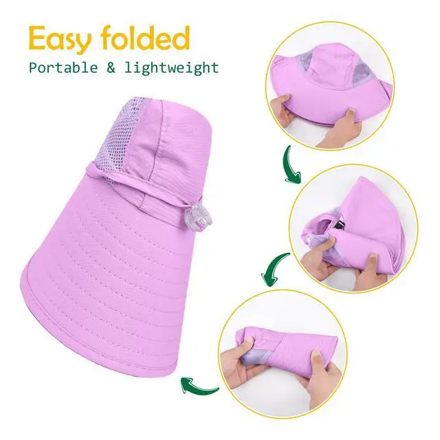 Alt view image 5 of 5 - Kids Sun Hat UPF50+ Summer Beach Play Sun Protection Hats with Neck Flap for Ages 5~14 Girls Boys (Purple)
