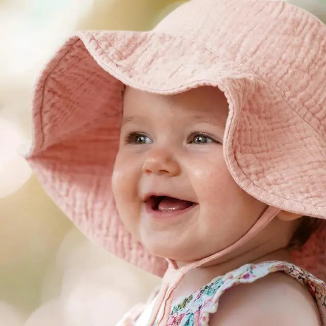 Alt view image 4 of 7 - 2-Pack Muslin Baby Girl Sun Hats with Wide Brim, UPF 50+, 0-6& 6-12M | 100% Cotton Baby Bucket Hat for Sun Protection, Adjustable Chin Strap, Newborns,Infants & Toddlers