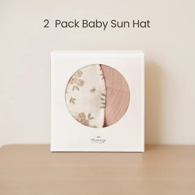 Alt view image 6 of 7 - 2-Pack Muslin Baby Girl Sun Hats with Wide Brim, UPF 50+, 0-6& 6-12M | 100% Cotton Baby Bucket Hat for Sun Protection, Adjustable Chin Strap, Newborns,Infants & Toddlers
