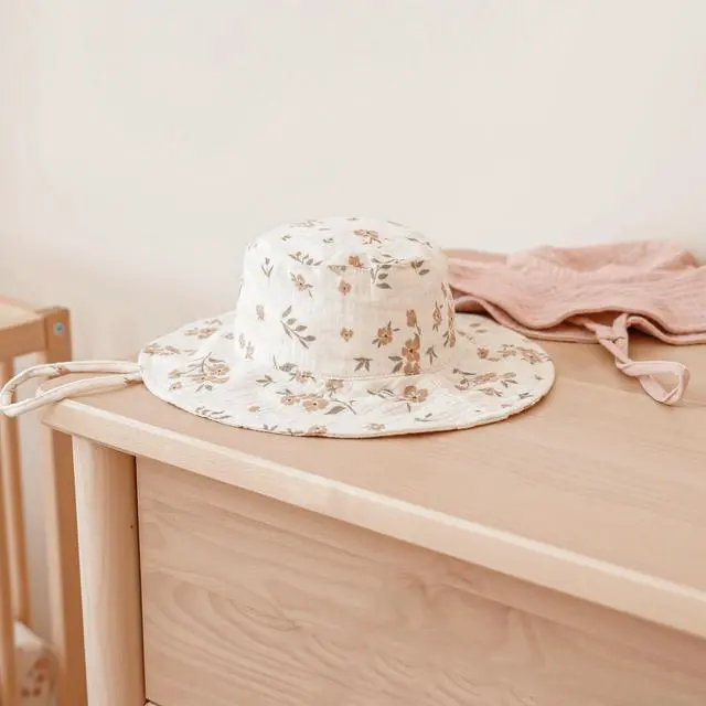 Alt view image 5 of 7 - 2-Pack Muslin Baby Girl Sun Hats with Wide Brim, UPF 50+, 0-6& 6-12M | 100% Cotton Baby Bucket Hat for Sun Protection, Adjustable Chin Strap, Newborns,Infants & Toddlers