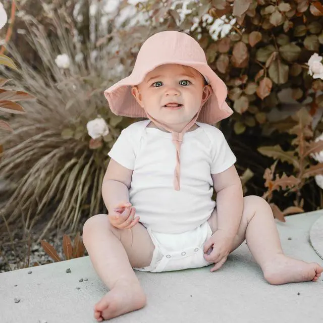 Alt view image 7 of 7 - 2-Pack Muslin Baby Girl Sun Hats with Wide Brim, UPF 50+, 0-6& 6-12M | 100% Cotton Baby Bucket Hat for Sun Protection, Adjustable Chin Strap, Newborns,Infants & Toddlers