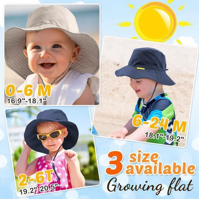 Alt view image 4 of 7 - Baby Sun Hat Kids Summer Sun Protection Toddler Bucket Hat Wide Brim Adjustable Beach Hats for Boys Girls Age 0-6 Years