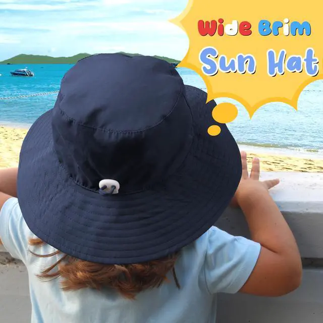 Alt view image 6 of 7 - Baby Sun Hat Kids Summer Sun Protection Toddler Bucket Hat Wide Brim Adjustable Beach Hats for Boys Girls Age 0-6 Years