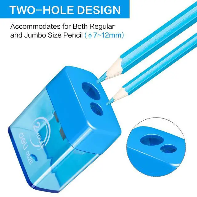Alt view image 2 of 7 - Pencil Sharpener, Manual Pencil Sharpeners, Dual Holes with Lid, Random Color