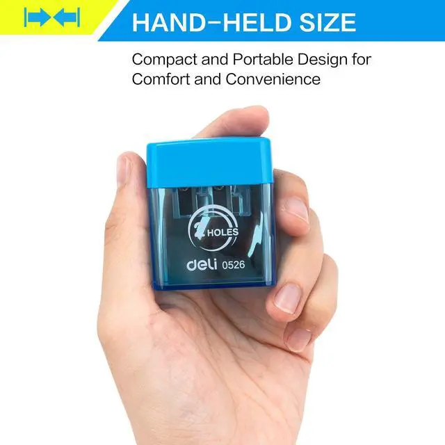 Alt view image 5 of 7 - Pencil Sharpener, Manual Pencil Sharpeners, Dual Holes with Lid, Random Color