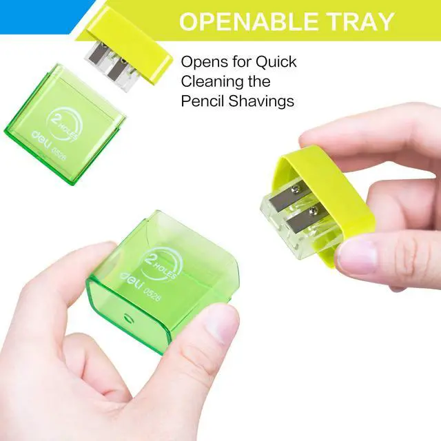 Alt view image 4 of 7 - Pencil Sharpener, Manual Pencil Sharpeners, Dual Holes with Lid, Random Color