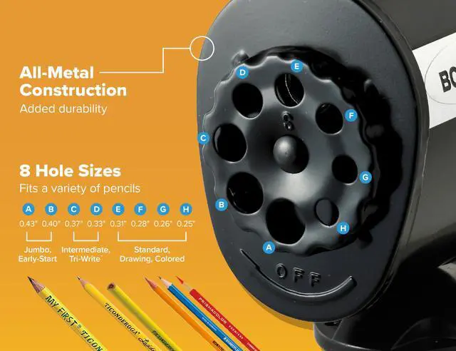 Alt view image 3 of 7 - Office Wall Mount Manual Pencil Sharpener, 8 Hole Dial, 6X Longer Cutter Life, Vertical or Horizontal Mounting, Black