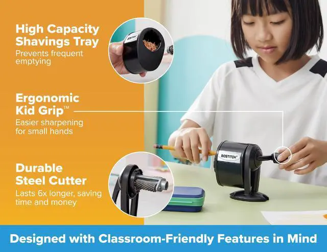 Alt view image 5 of 7 - Office Wall Mount Manual Pencil Sharpener, 8 Hole Dial, 6X Longer Cutter Life, Vertical or Horizontal Mounting, Black