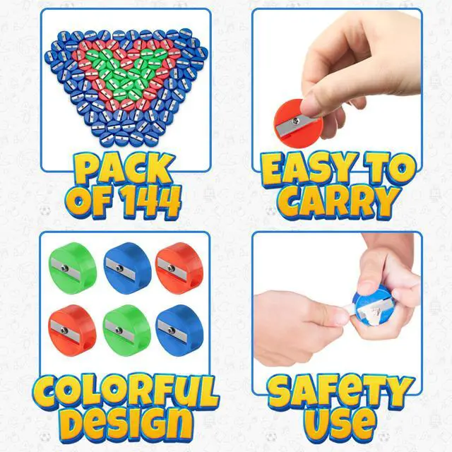 Alt view image 2 of 7 - Mini Pencil Sharpeners (144-Pack) Pocket Handheld Colored Pencil Sharpeners | Plastic Manual Pencil Sharpeners for Kids, School Supplies, Party Favors, Goodie Bags, Classroom Prizes & Teacher Rewards