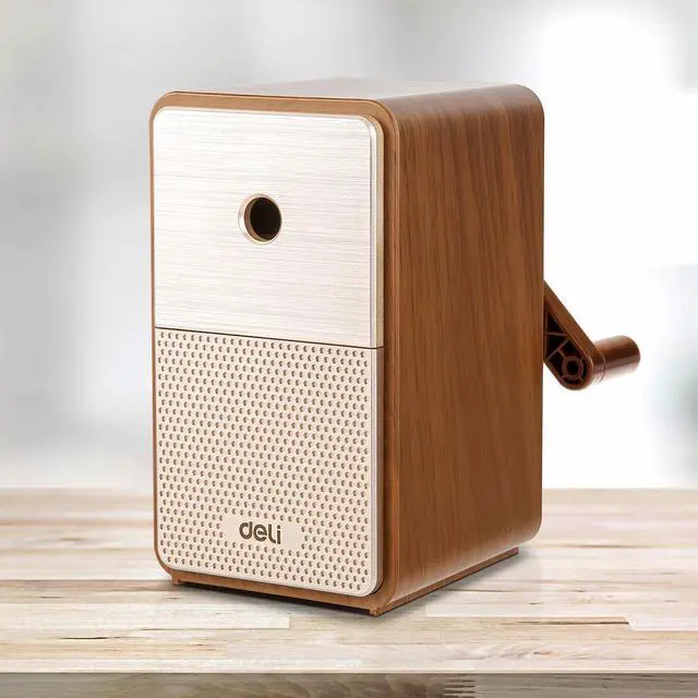 Main image of Manual Pencil Sharpene, Brown | Auto-in Hand Crank Pencil Sharpener with Adjustable Point for Colored Pencils, Students, Kids, Classroom, Home, Office