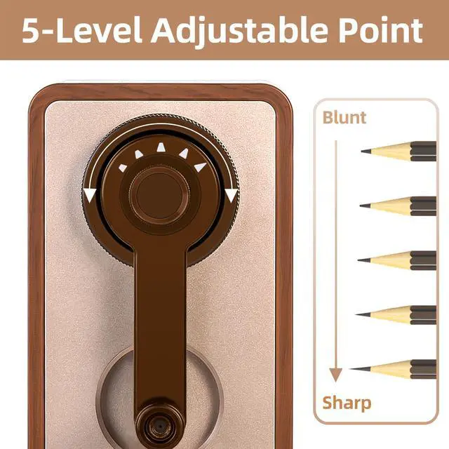 Alt view image 3 of 6 - Manual Pencil Sharpene, Brown | Auto-in Hand Crank Pencil Sharpener with Adjustable Point for Colored Pencils, Students, Kids, Classroom, Home, Office