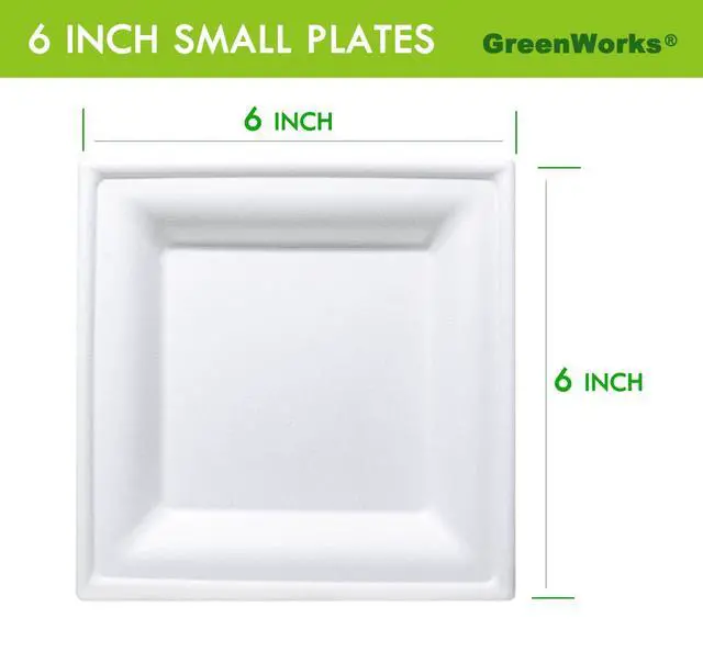 Alt view image 3 of 5 - 100 Count 6 Inch Small Square Compostable plates, Heavy Duty Bagasse and Bamboo Fiber Plates