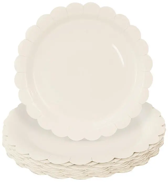 Main image of 50 Pieces Ivory Paper Plates 7 Inch Ivory Scalloped Plates Disposable Dinner Plates for Wedding Baby Shower Birthday Party Dessert Plates