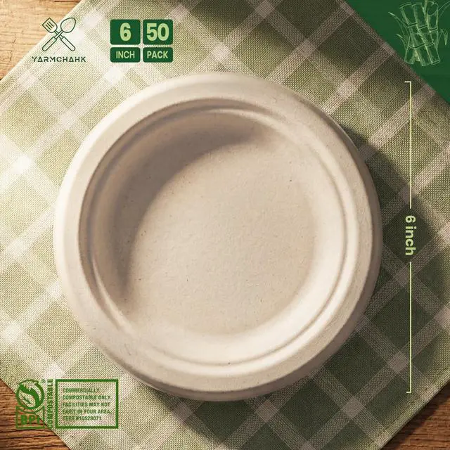 Alt view image 6 of 7 - 6 Inch Disposable Paper Plates 50 Pack, Heavy Duty Bagasse Plate | Eco Friendly Bagasse Plates with Strong Durability, Leak Resistance, Microwave Safety for Desserts,Meals,Parties,Picnics