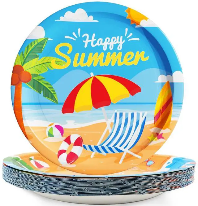 Main image of 48 Pcs Summer Beach Party Plates 7inch Birthday Party Disposable Paper Dessert Plate Supplies Decorations Beach Theme Plates Tableware for Birthday Baby Shower