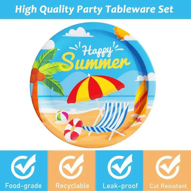Alt view image 2 of 6 - 48 Pcs Summer Beach Party Plates 7inch Birthday Party Disposable Paper Dessert Plate Supplies Decorations Beach Theme Plates Tableware for Birthday Baby Shower