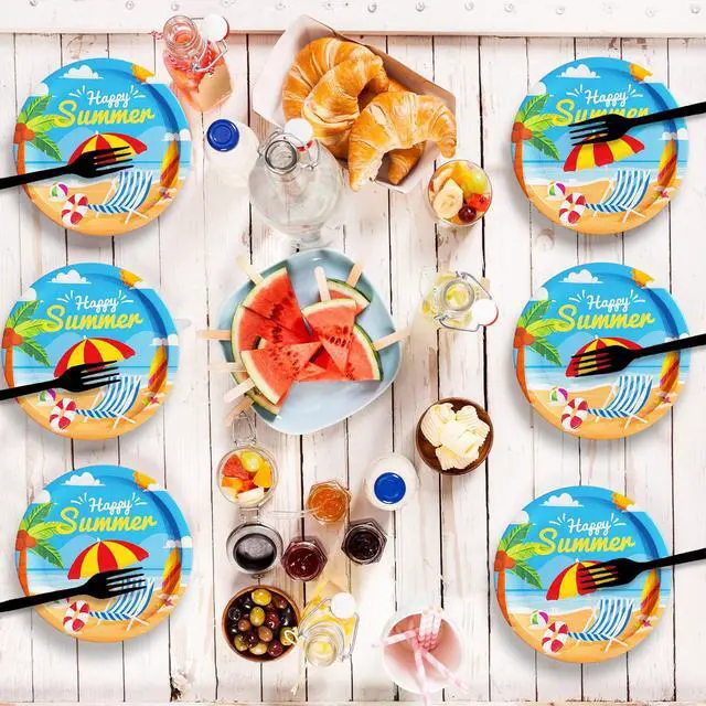 Alt view image 6 of 6 - 48 Pcs Summer Beach Party Plates 7inch Birthday Party Disposable Paper Dessert Plate Supplies Decorations Beach Theme Plates Tableware for Birthday Baby Shower