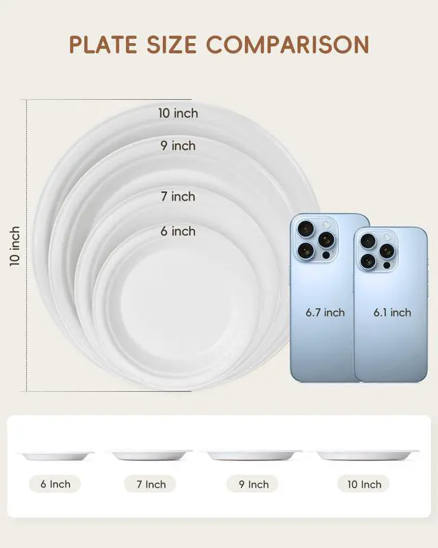 Alt view image 5 of 7 - 10 Inch White Compostable Sugarcane Paper Plates, 100 Pack | 100% FSC Certified Bagasse Plates, Heavy Duty, Eco Friendly Disposable Dinnerware for Party, Wedding, BBQ & Everyday Use