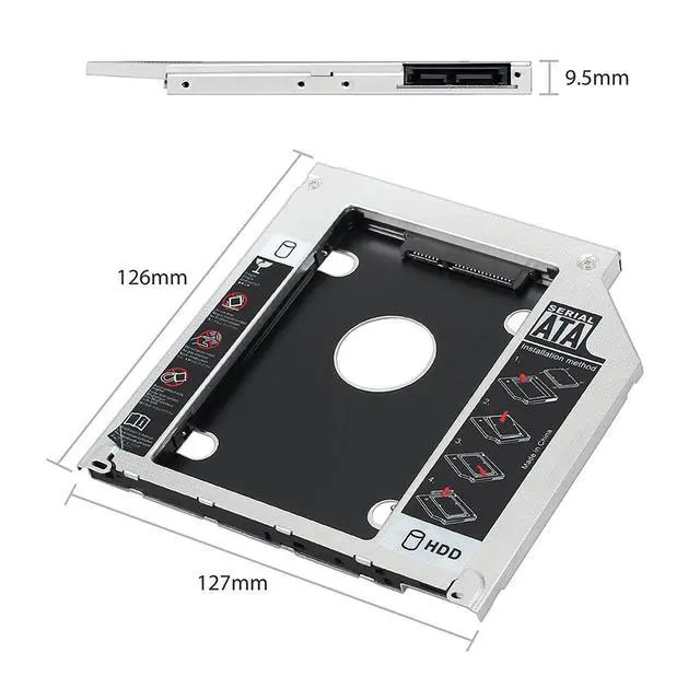Alt view image 2 of 7 - 2nd 2.5''HDD SSD Hard Drive Caddy Tray Replacement for MacBook Pro 13/15/17 inch A1278 A1286 A1297 2008 2009 2010 2011 2012 Internal Laptop CD/DVD-ROM Optical SuperDrive Adapter