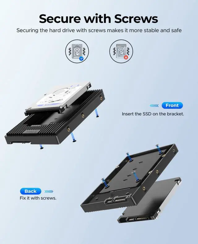 Alt view image 3 of 7 - 2.5 to 3.5 SATA Hard Drive Adapter Mounting Bracket Hard Drive Caddy for 7/9.5/12.5mm 2.5 inch HDD/SSD-D2SS
