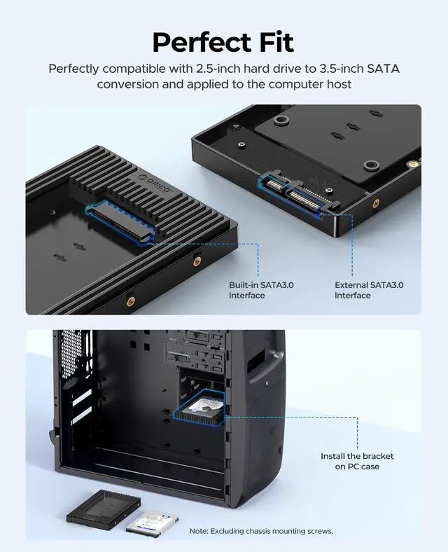 Alt view image 6 of 7 - 2.5 to 3.5 SATA Hard Drive Adapter Mounting Bracket Hard Drive Caddy for 7/9.5/12.5mm 2.5 inch HDD/SSD-D2SS