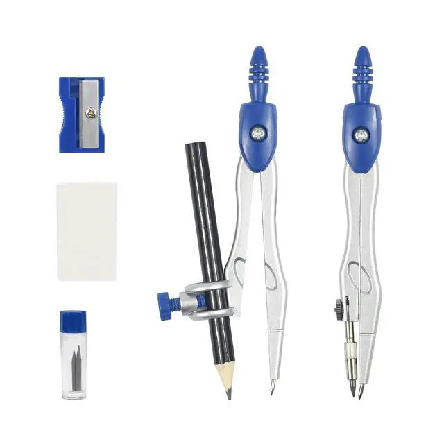 Alt view image 6 of 7 - Geometry Set 10 Pcs Student Supplies,Protractor and Compass,Navy Blue | Shatterproof Storage Box,Rulers,Protractor,Compass,Eraser,Pencil Sharpener,Lead Refills,Pencil,for Classroom, Back to School